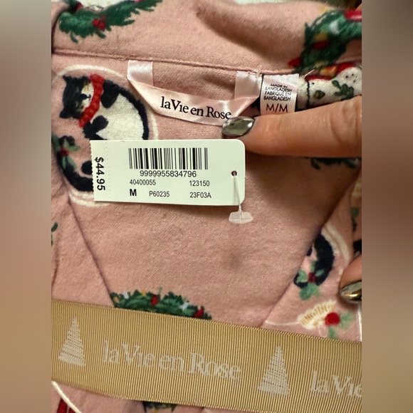 LA VIE EN ROSE Winter Print Flannel PJ Set-Long sleeved shirt+pants- Size M-NWT - Picture 5 of 7